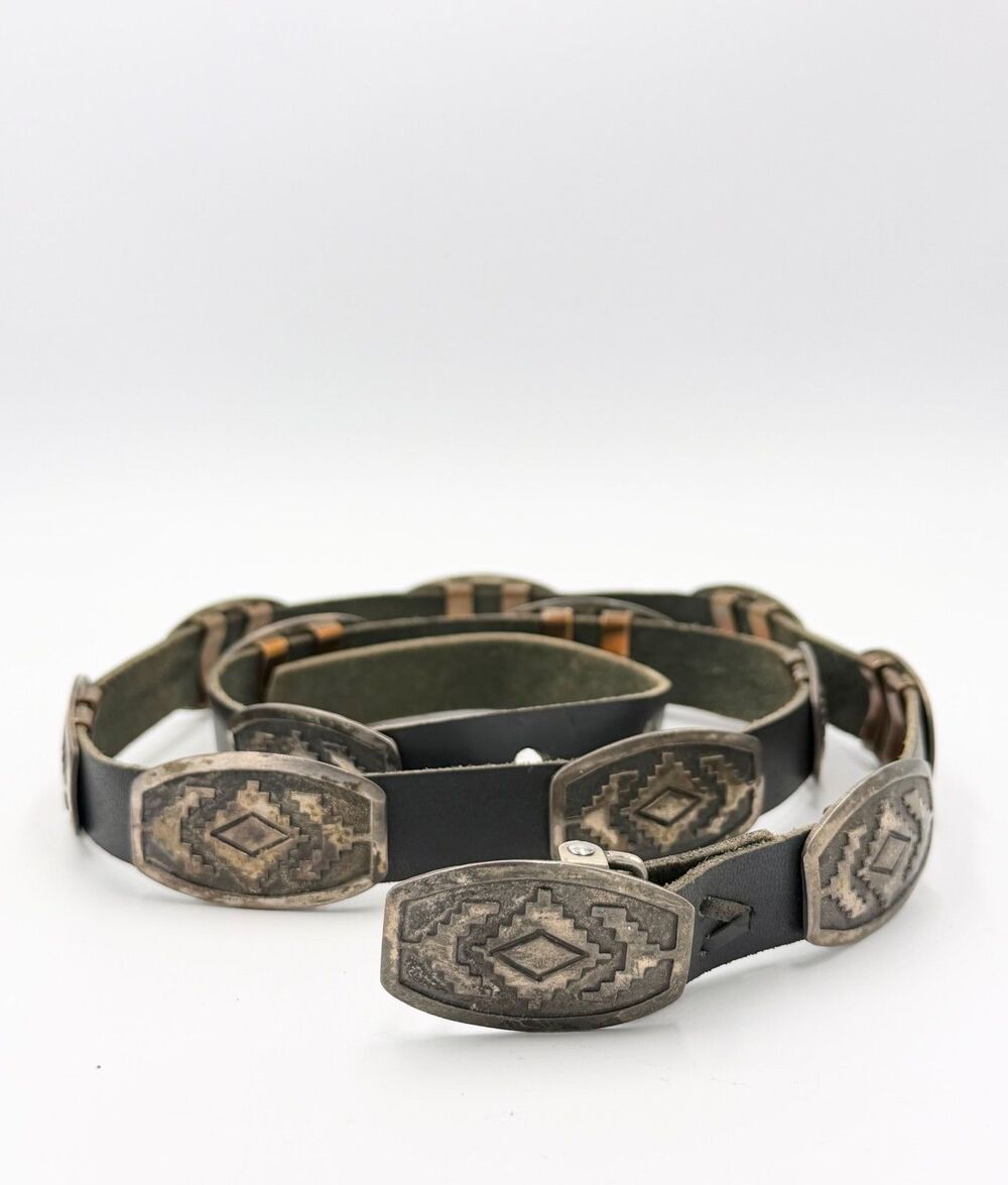 Vintage DB Sterling Silver Southwestern Concho Leather Belt 36"
